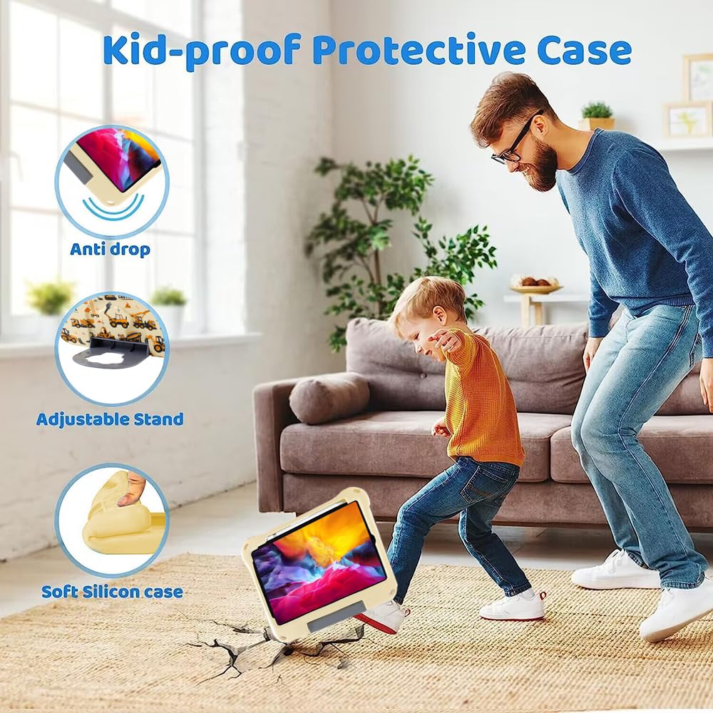 Funda para iPad de 10ª generación para niños y niñas, iPad 10 de 10.9 pulgadas, espuma EVA ligera, a prueba de golpes, a prueba de niños, funda para tablet Pro con asa de soporte, color amarillo