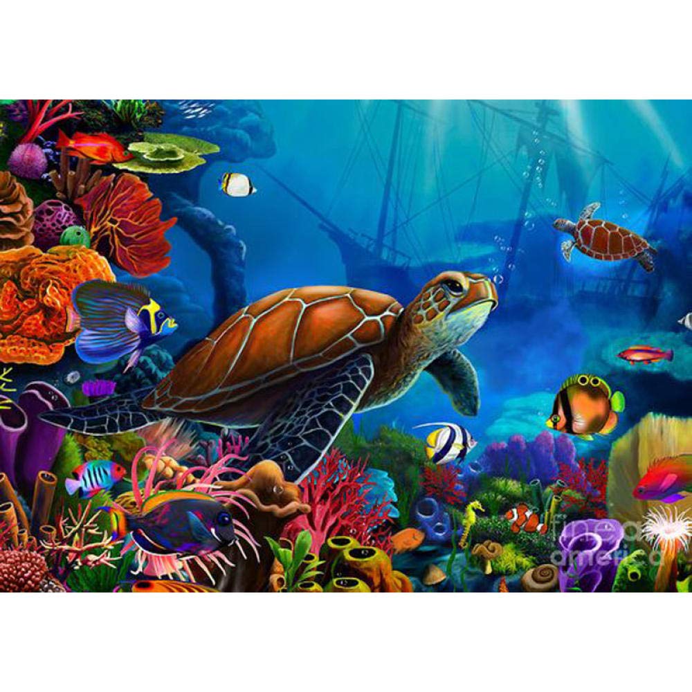 5D Diamond Painting Kit Completo,Pittura Diamante Fai da Te Tartaruga marina Round,Adulti Bambini Strass Ricamo Punto Croce Diamante Arte,Arte Artigianato per Casa e Pareti Decora 50x70cm 20x28in