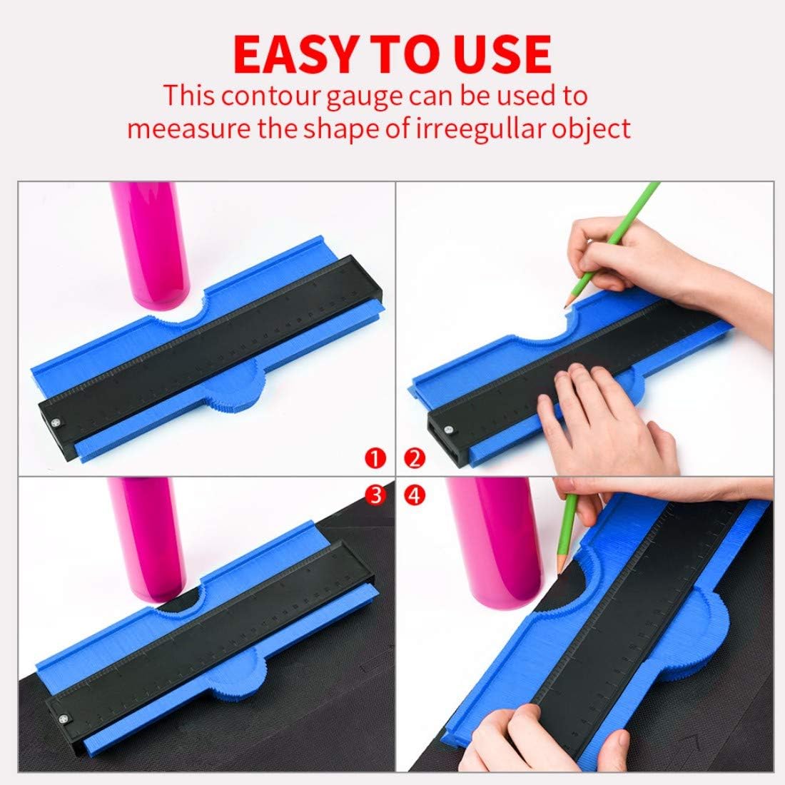 10 Inch Contour Gauge Duplicator Irregular Profile Master Outline Gauge Standard Wood Marking Tool Tiling Laminate Tiles Edge Shaping Measure Ruler (Blue)