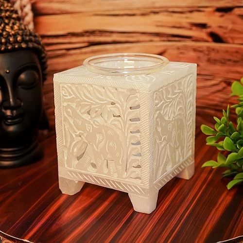 Miniatura 7 de Crocon Quemador de incienso de mármol Bakhoor para fragancia y curación, quemador cuadrado de carbón, hecho a mano, mármol blanco y vidrio, para