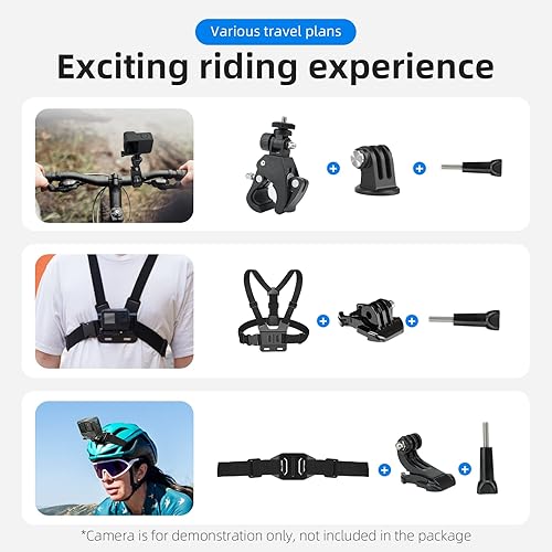 Miniatura 7 de Kit de accesorios para cámara de acción con funda impermeable para GoPro, soporte para cuello, selfie stick, soporte para bicicleta. Compatible con