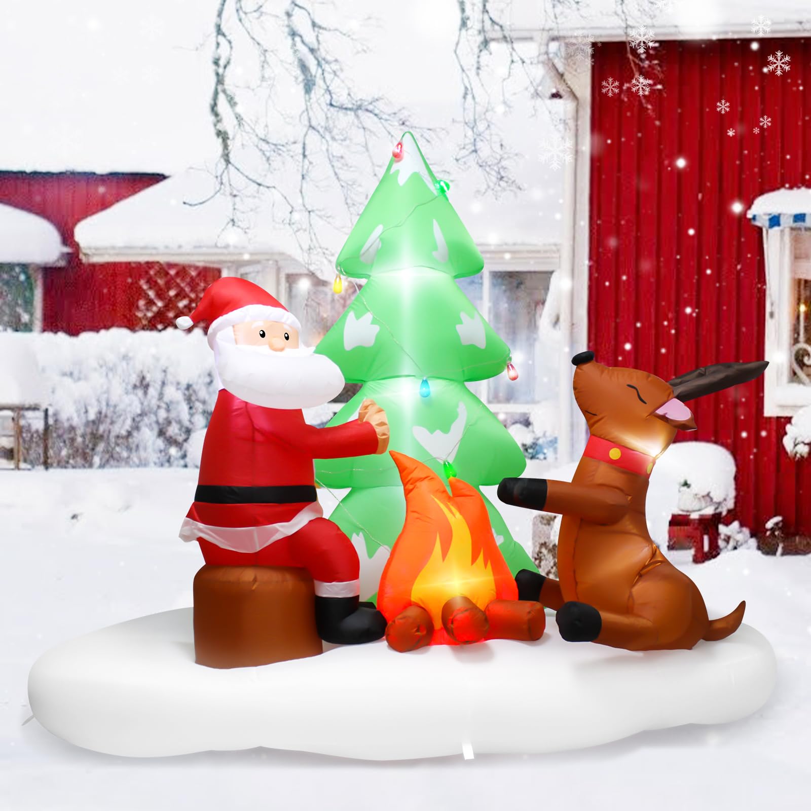 Decorazione gonfiabile di Babbo Natale da 2,4 metri: decorazione natalizia gonfiabile con luci a LED integrate, Babbo Natale con cervo che arrostisce sotto l'albero di Natale, decorazione gonfiabile