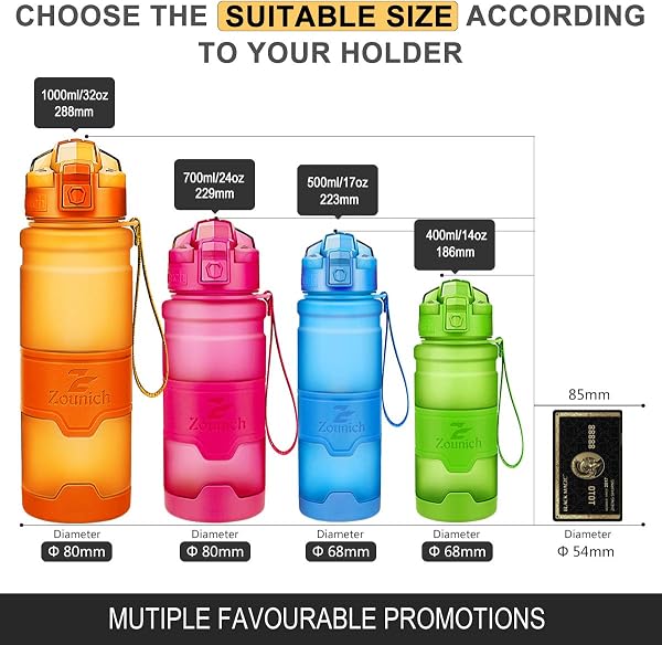 Bottiglia d'acqua sportiva palestra borraccia senza BPA in plastica tritan 1l/700ml/500ml/400ml,bottiglie bambini, sport,scuola,bici,Viaggio, trekking, a prova di perdite borracce, un clic aperto - 4