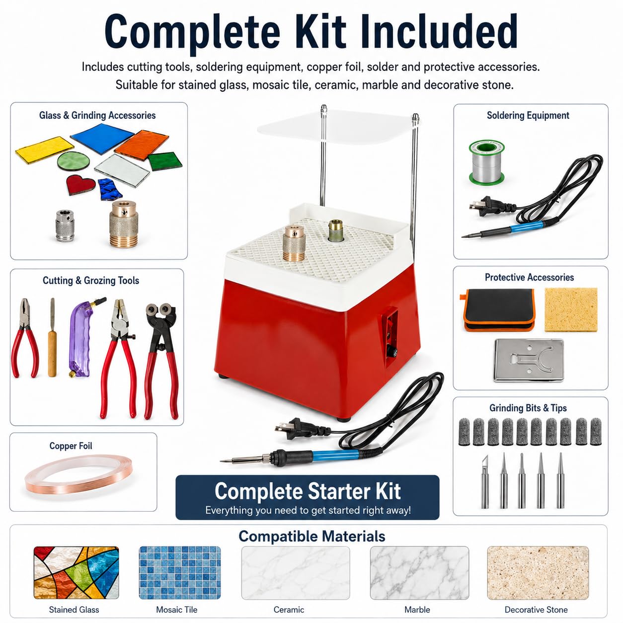 Kit de meulage pour vitrail, outils de découpe, équipement de soudure