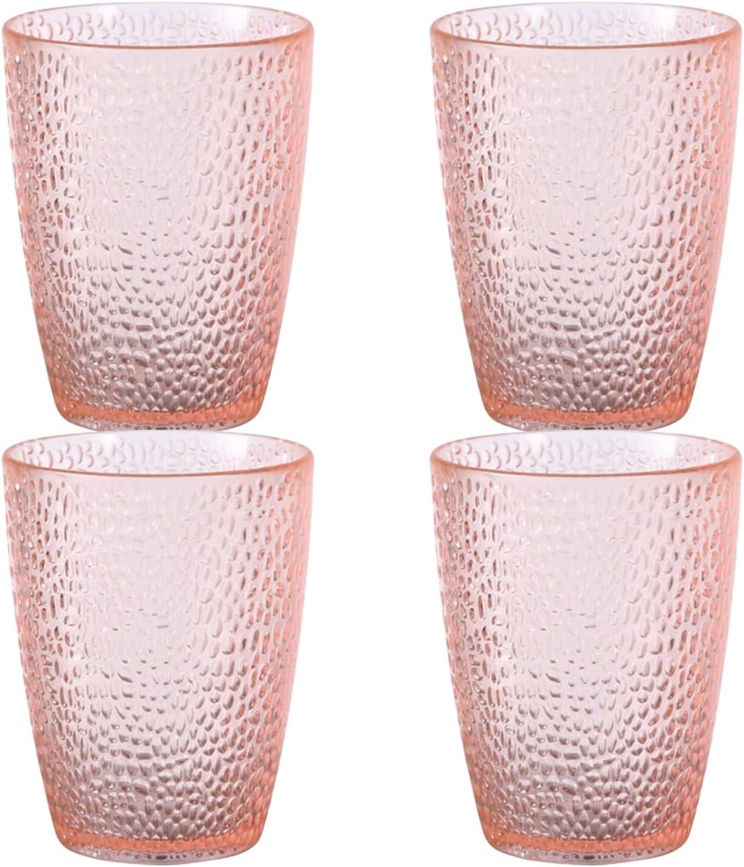 Plastic Tumblers - 4 Pack 7oz Drinking Glasses, Reusable Unbreakable Cups for Juice & Cocktails, Stackable & Dishwasher Safe Glass Cup for Picnic, Party (Pink)