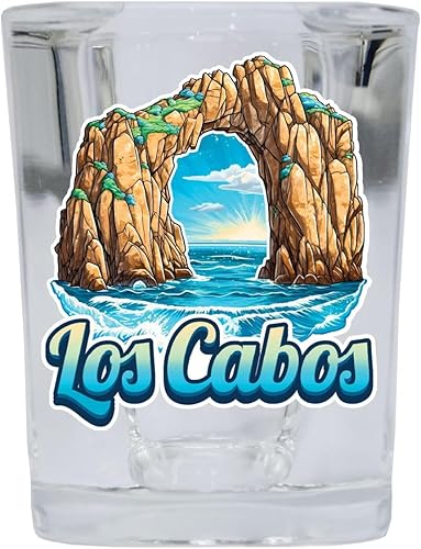Miniatura 4 de R and R Imports Los Cabos Mexico Design C Souvenir - Vaso de chupito cuadrado de 2.5 onzas, paquete de 2 unidades
