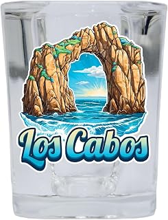R and R Imports Los Cabos Mexico Design C Souvenir 2.5 Ounce Shot Glass Square Single