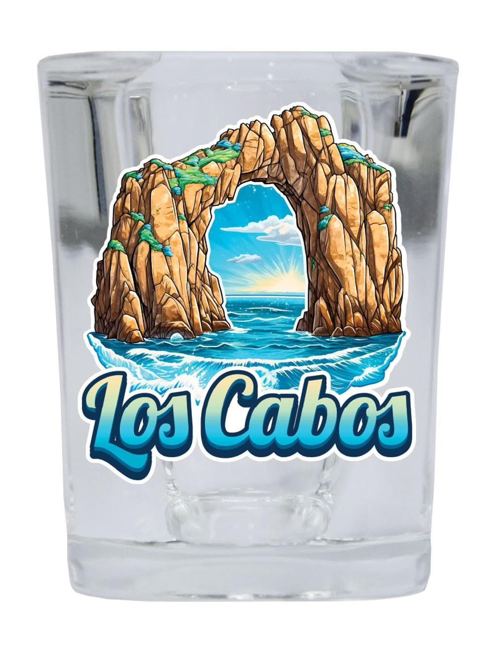 R and R Imports Los Cabos Mexico Design C Souvenir 2.5 Ounce Shot Glass Square Single