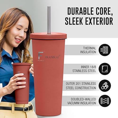 Miniatura 4 de FRANIKAI - Vaso térmico con tapa y pajilla, de 28 onzas, simple y moderno, para viajes, para agua fría o caliente, vaso térmico con tapa y pajilla,