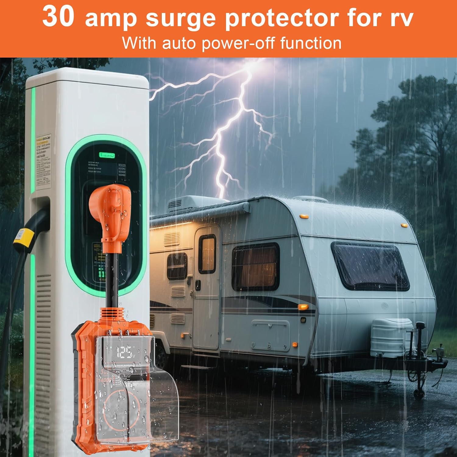 Rv Surge Protectors 30 Amp,14000 Joules Rv Circuit Analyzer Waterproof with Smart Led Display,Surge Protection with High/Low Voltage Protection,Rv Voltage Protector for Camper, Travel Trailers
