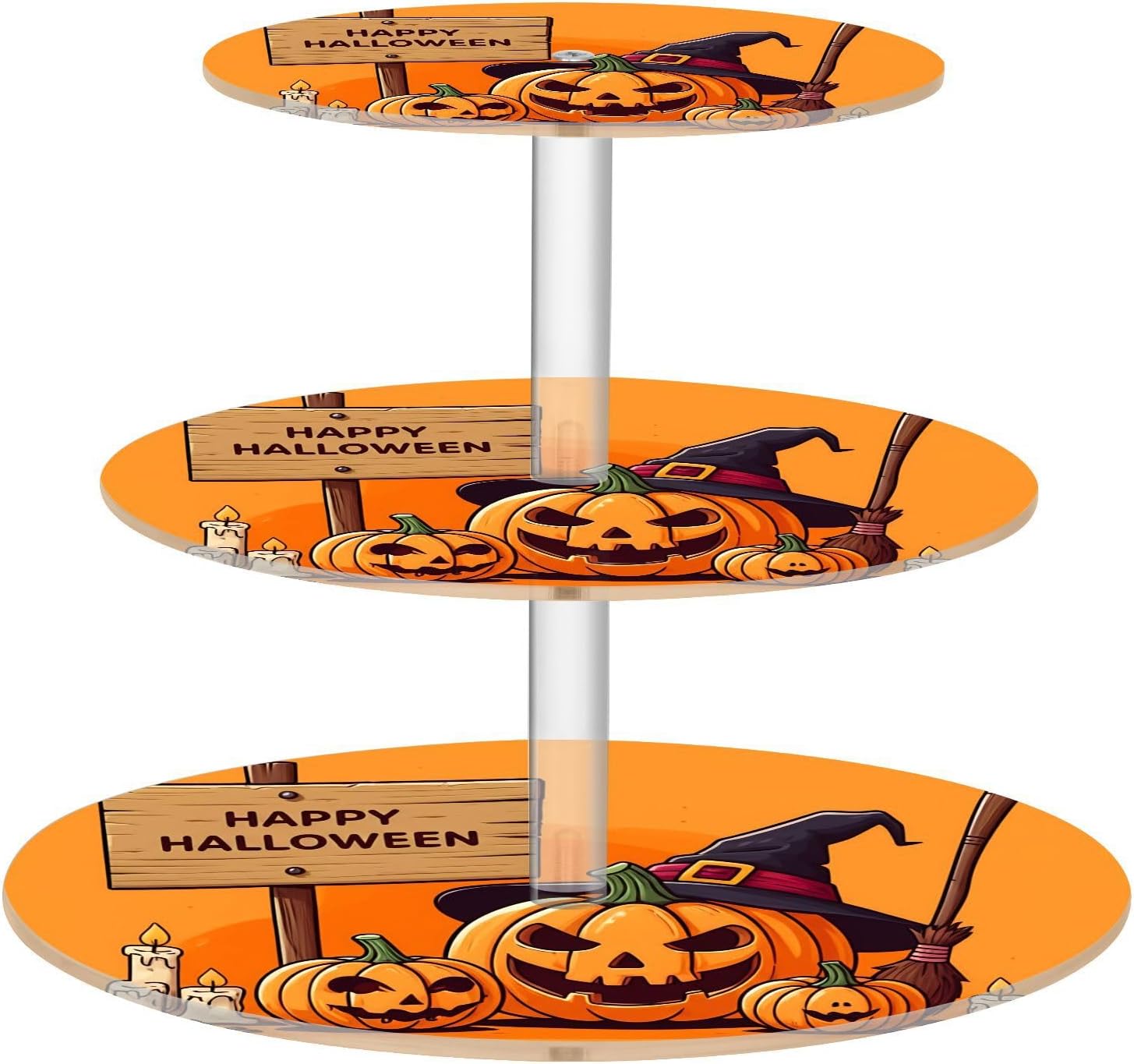 Pumpkin Candle Broom Halloween 3 Tier Acrylic Cupcake Stand, Cupcake Stand for 34 Cupcakes for Weddings, Christmas,Holidays,Parties,Birthday,Printed Cupcake Tower 23300696