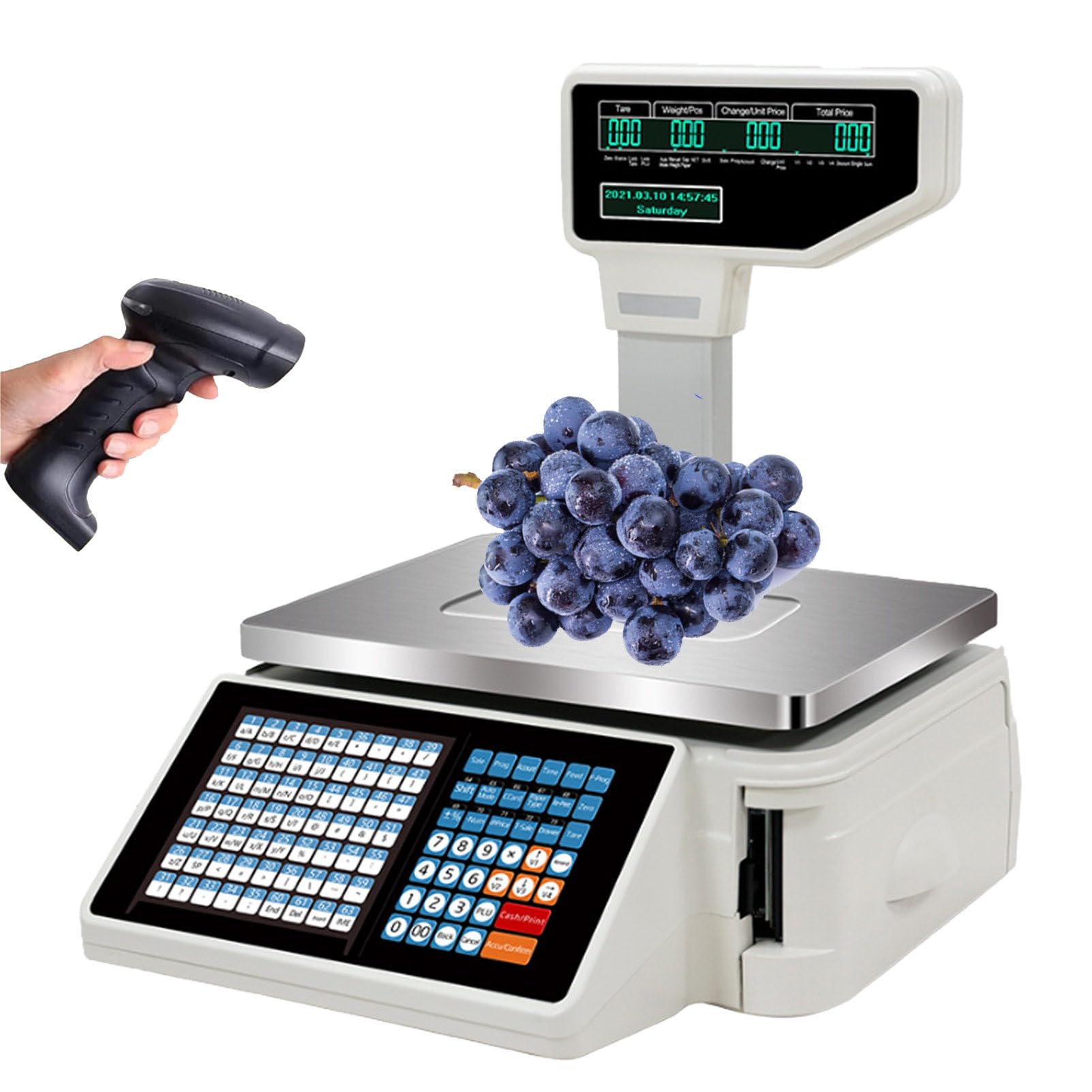 Pvxa 30kg Electronic Price Computing Scale Pole Display,Digital Barcode Weighing Scales,with Pole Display and Label Printer,for Supermarket/Retail Specification2