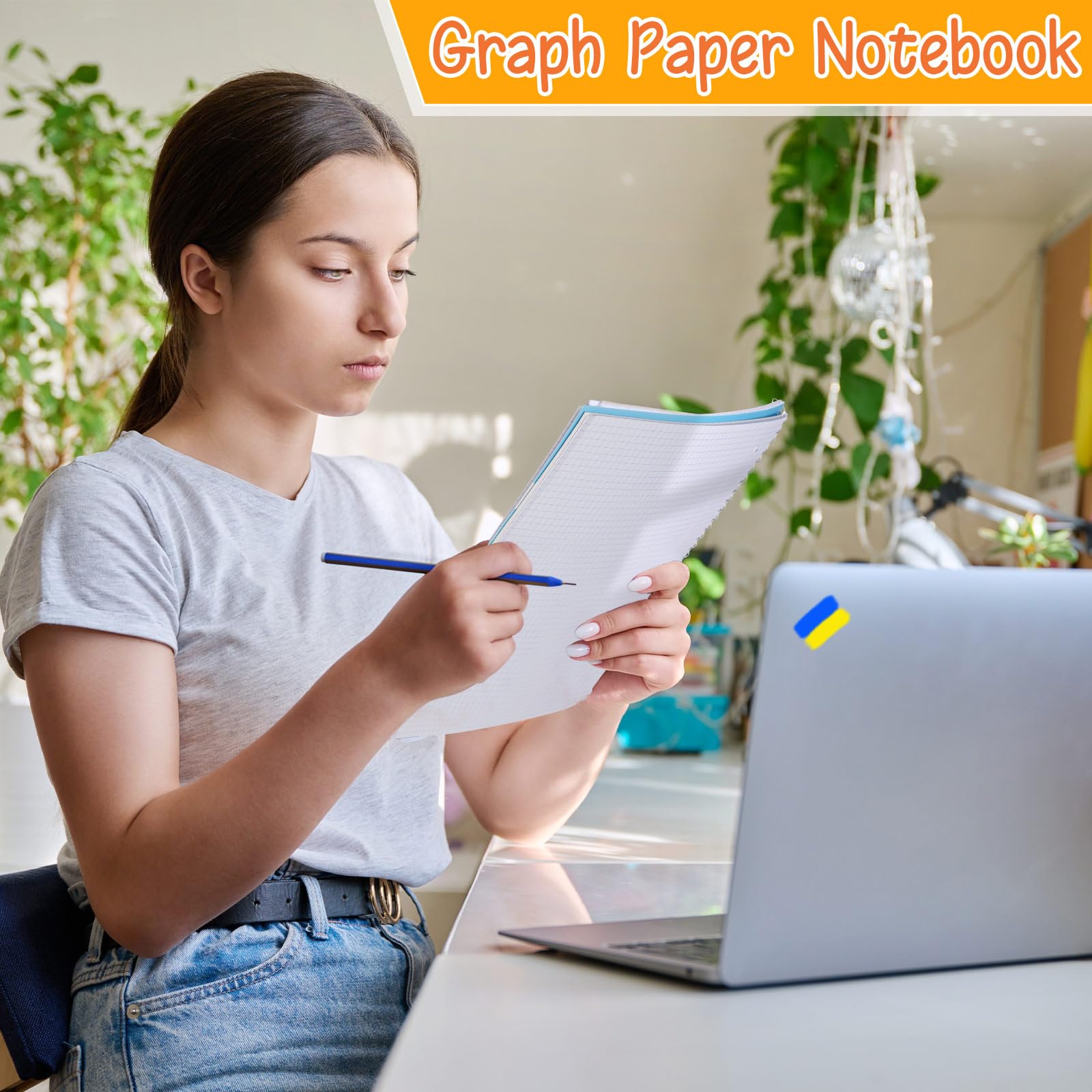Jetec 9 Stück karierte Notizbücher mit Spiralbindung, 20,3 x 25,4 cm, kariert, 70 Blatt, Grafikpapier für Mathematik, Ingenieurwesen, Arbeit, Schule und Labor, 12,7 x 25,4 cm, 3 Farben