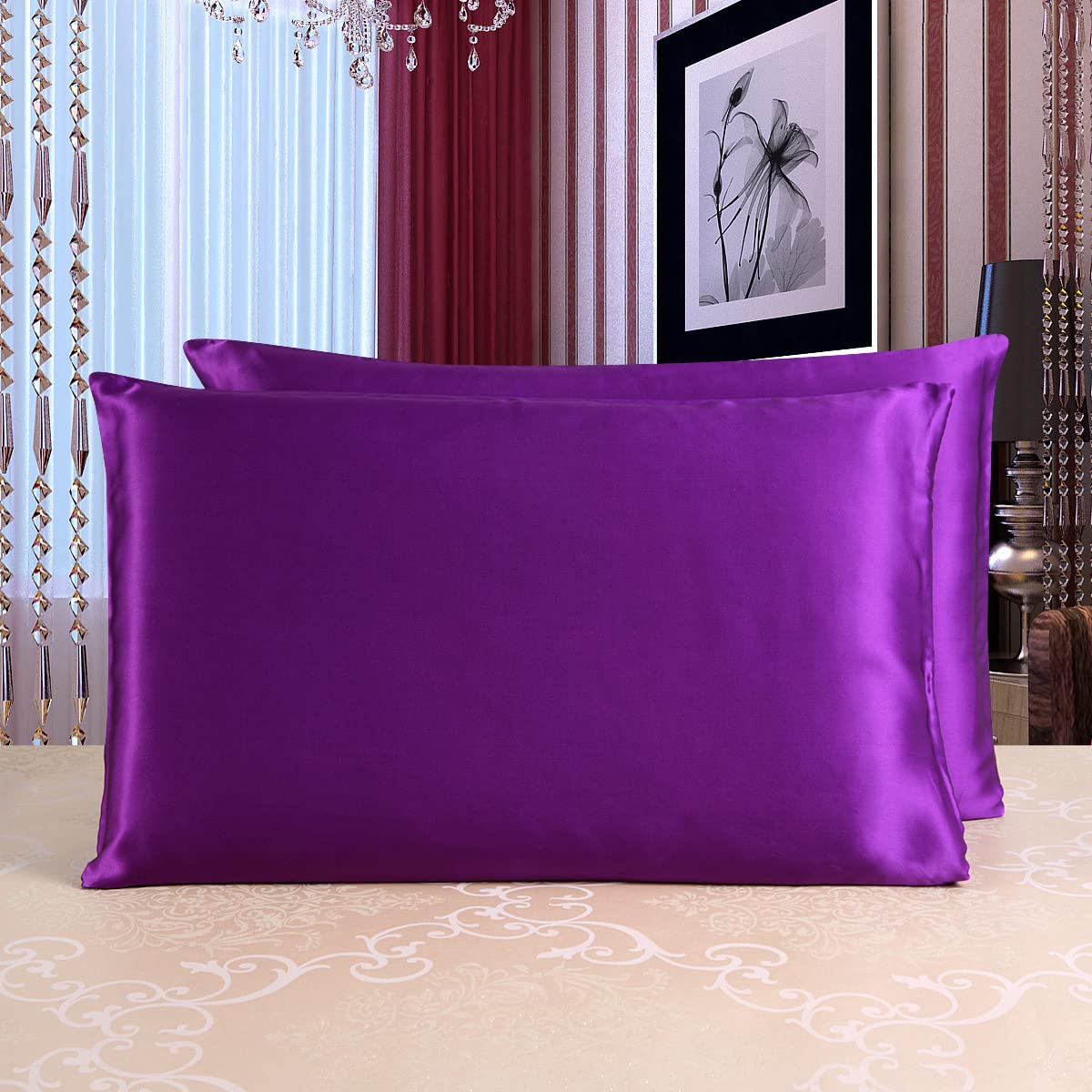 Taie d'oreiller en soie naturelle mûrier 51x66 cm violette pour literie de luxe