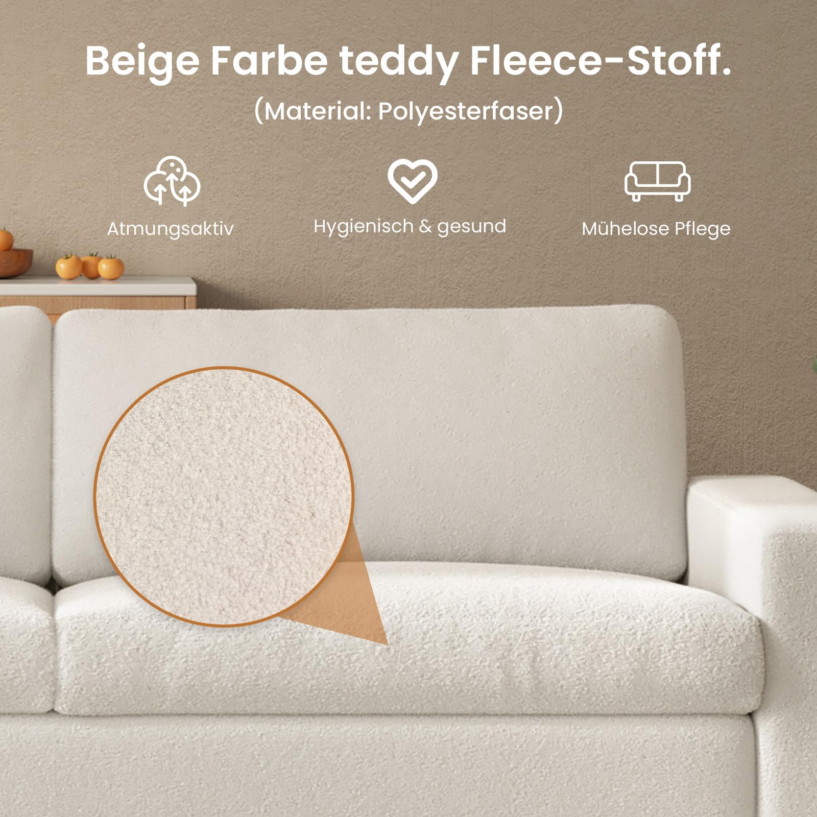 Guyii Sofá de tela de diseño moderno, cómodo sofá de 3 plazas – 212 cm de largo, sofá de salón brillante, cómodo sofá tapizado recto, muebles largos de tela para una vida moderna