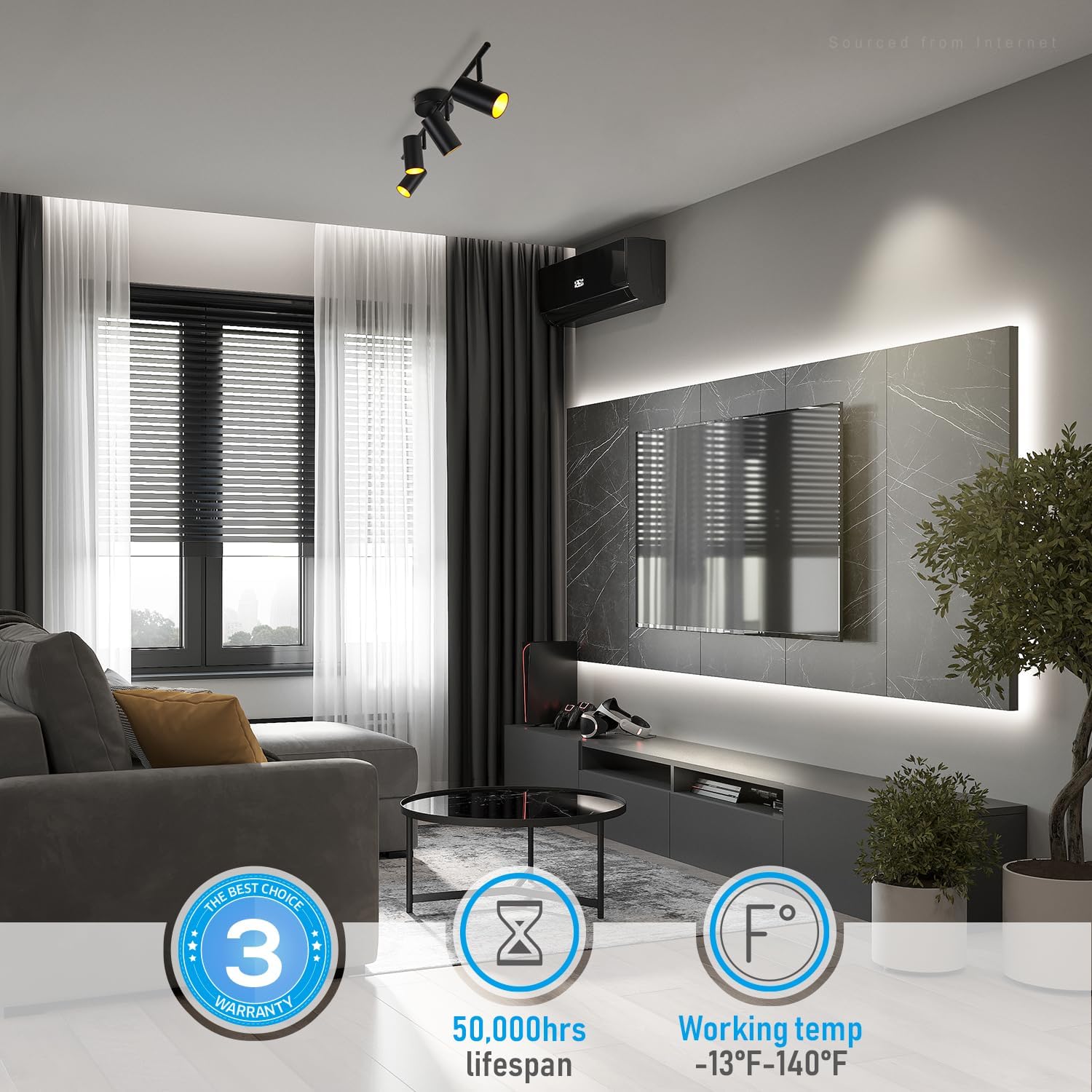 LEONLITE 36W 5CCT LED Track Lighting Fixtures Ceiling Dimmable, 4 Light Directional Track Fixture Flush Mount, 110-277V, CRI90, 3200lm, COB Spotlight Ceiling Light Indoor, Aluminum, Anti-Glare, Black