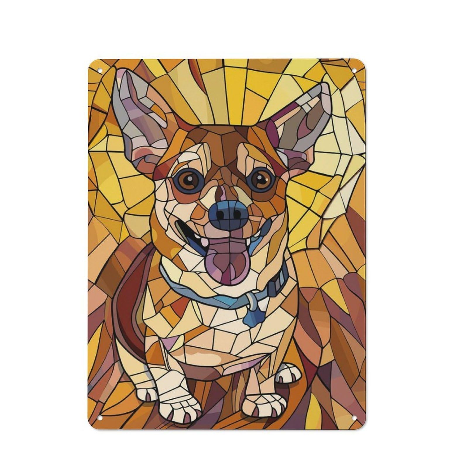 Junmoney Style-7 Vintage Garden Room Metal Sign 40X30cm Featuring Stained Glass Chihuahua Portrait, Utility Space Decor For Shed, Garden Room, Porch Or Garage