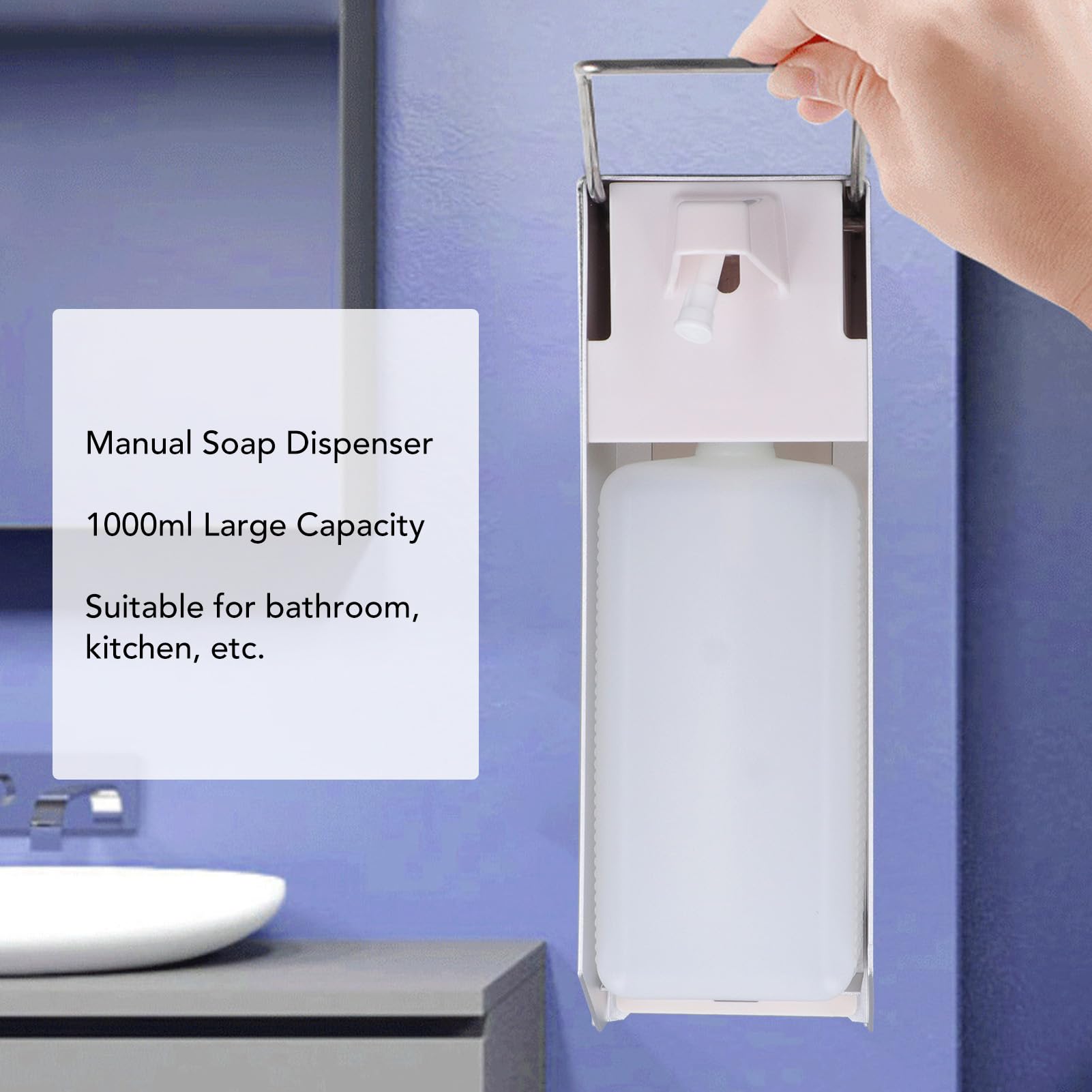 Nikou Dozownik mydła do montażu na ścianie, 1000 ml, dozownik szamponu, butelka do łazienki i kuchni, do rąk lub łokci, łatwa instalacja, wszechstronne zastosowanie