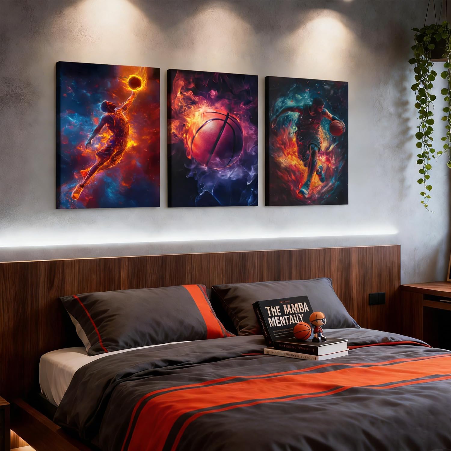 3 PCS Dynamic Basketball Motion Framed Canvas Wall Art - Ideal for Sports Enthusiasts, Inspirational Posters, Printable Images Suitable for Teenagers and Children's Bedrooms and Gyms 12x 16 inch