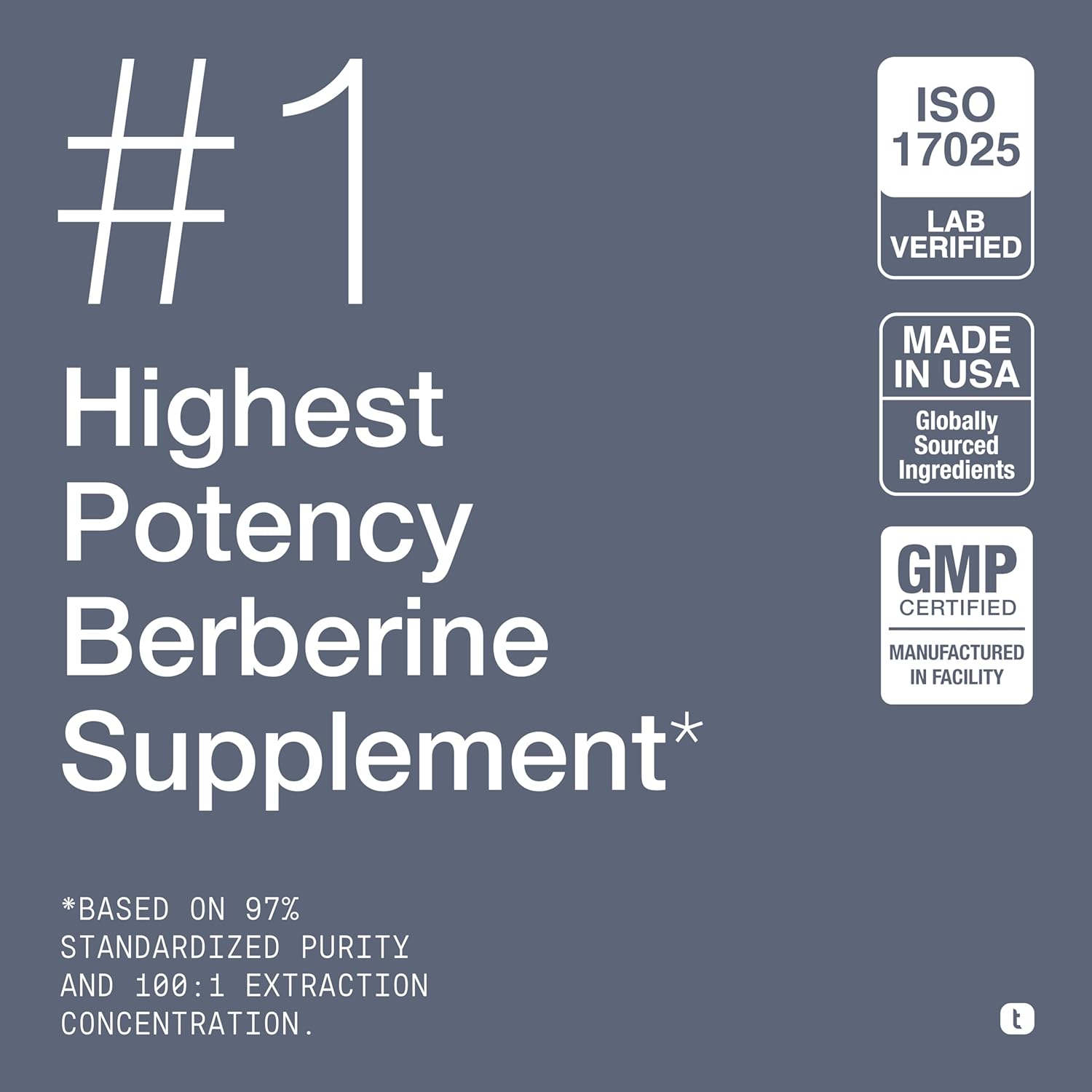 Toniiq Ultra High Strength Berberine HCl from The Himalayas - 100:1 Concentrated Extract - Lab-Tested 97% Berberine HCl - 90 Vegetarian Capsules, 500 mg per Capsule