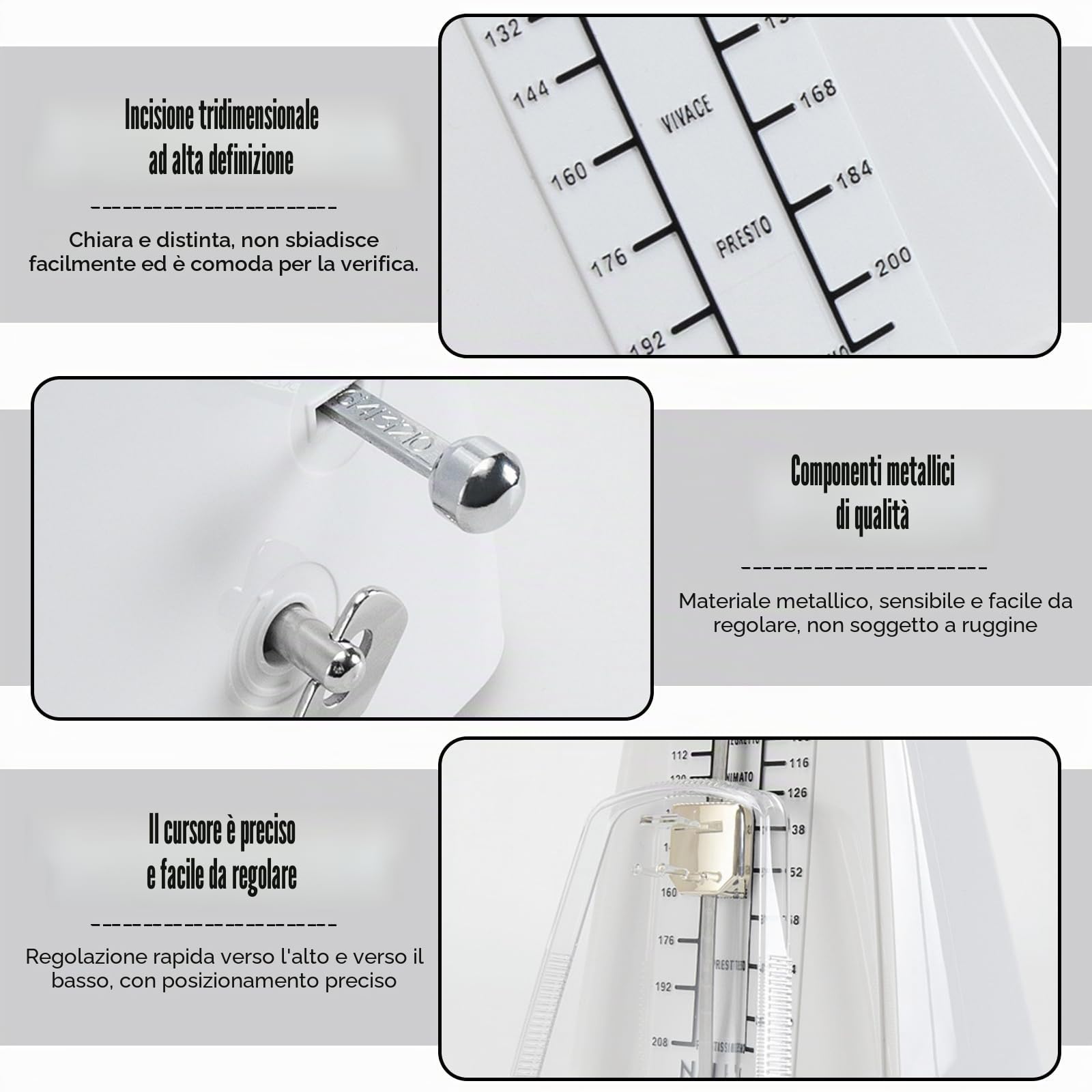 Metronomo meccanico, 87 × 201 × 110 mm, metronomo pianoforte, metronomo ad alta precisione battito 0, 2, 3, 4, 6, per esercizi musicali, adulti, bambini, principianti, professionisti, noce