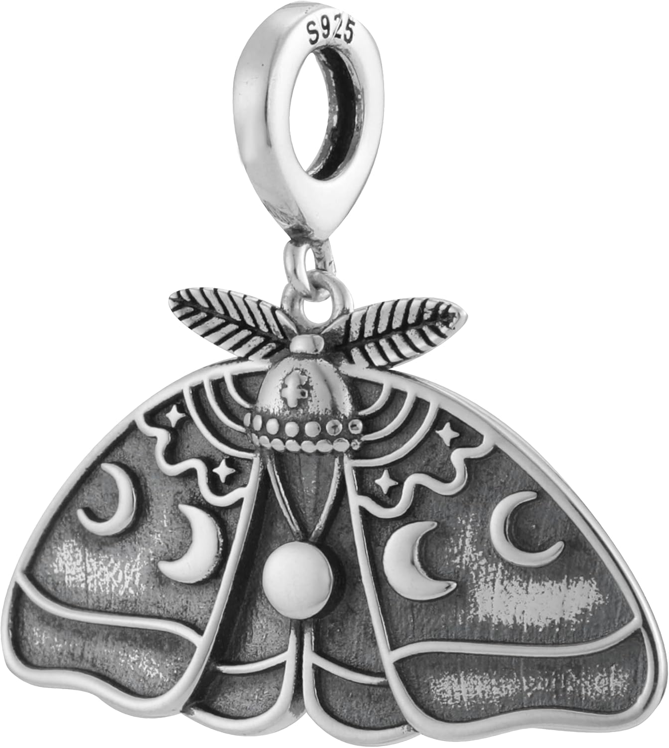 Moth Gothic Witchy Celestial Lunar Moon Stars 925 Sterling Silver Charm Bead For Pandora & Similar Charm Bracelets or Necklaces