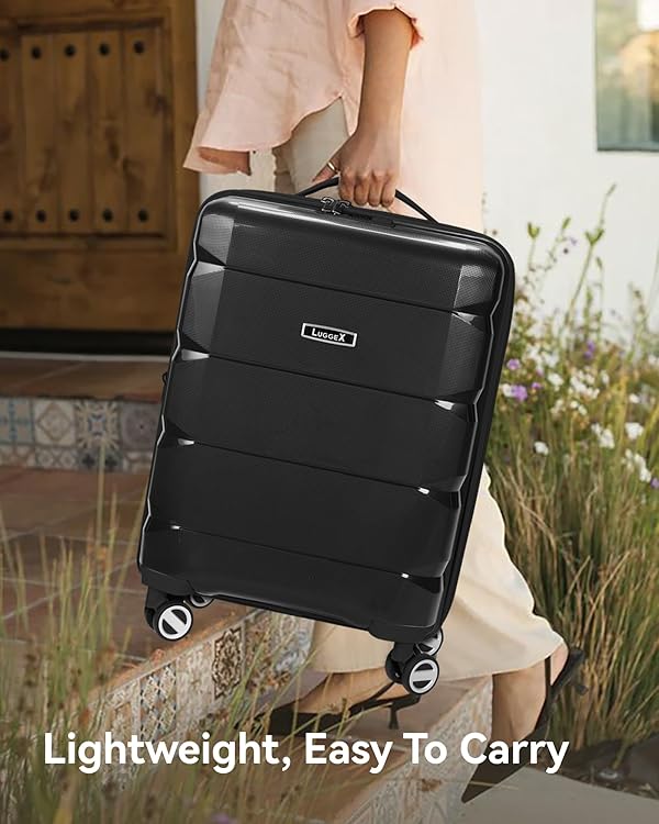 LUGGEX Carry On Luggage Set of 2, PP Expandable Lightweight Suitcase for Travelling with Cosmetic Case (EX-Core, Black, 14/20) by LUGGEX - Image 2