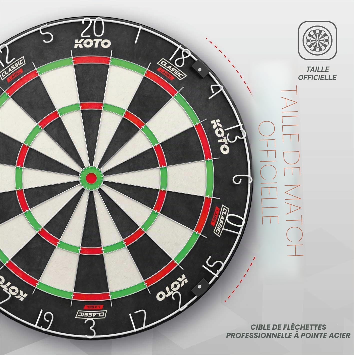 KOTO – King Classic Cible Fléchette Liège, Dimensions Officielles, pour Fléchettes à Pointe Acier, Fil Ultra Fin, Jeu de Flechette