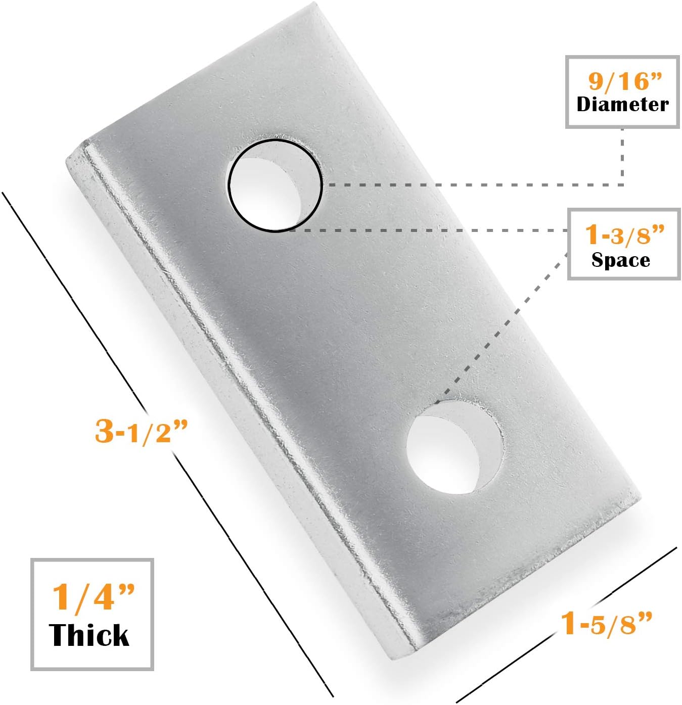 OhLectric 2 Hole Splice Plate - Tough & Durable Tie Plate with Zinc Electro-Plate Finish - Features 9/16” Diameter Holes & 13/16inch Center to Edge - Measures 1-5/8inch Wide & 1/4inch Thick - OL-39841