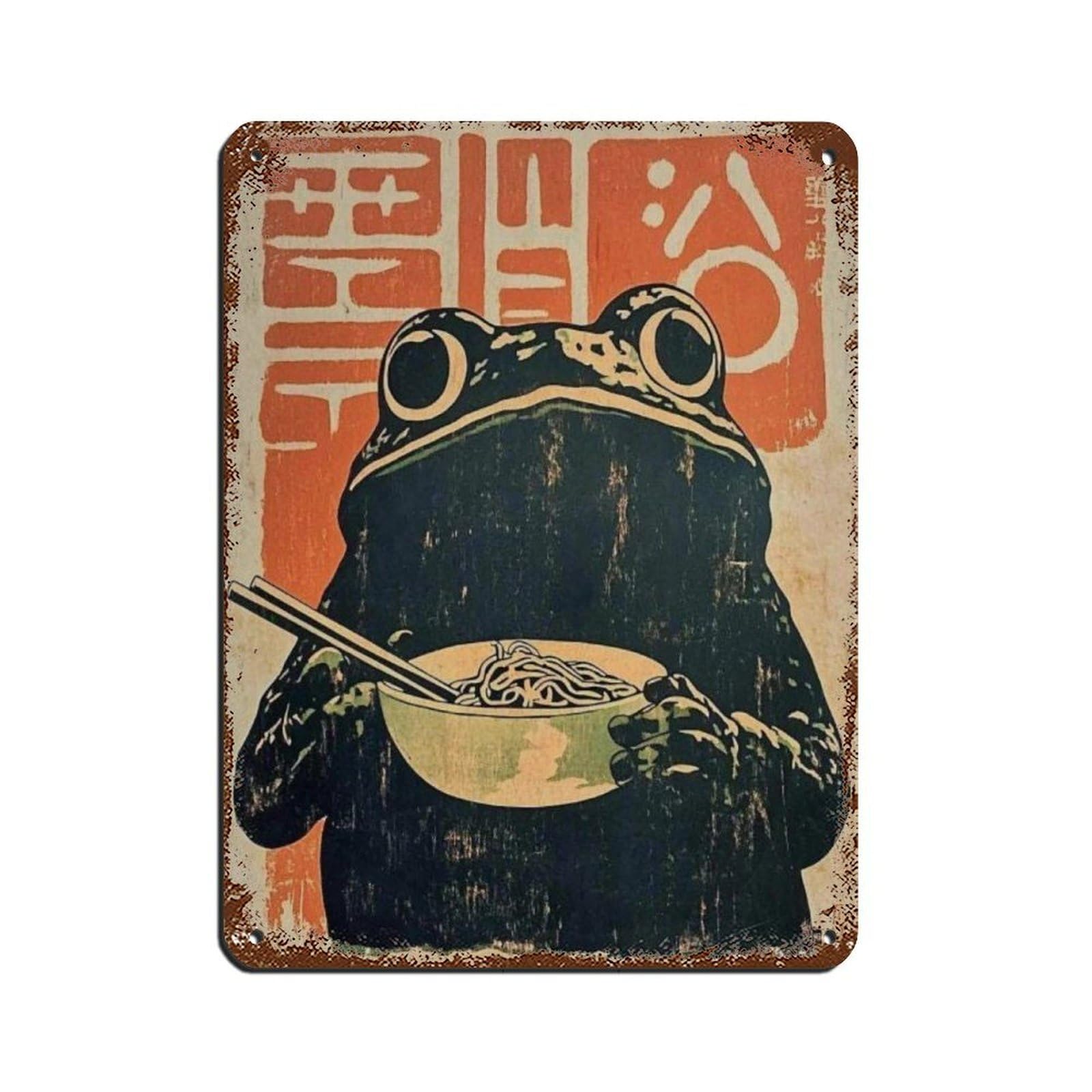 Lxwnze 30L X 40W Cm Retro Frog Ramen Poster, Retro Poster Metal Tin Sign Chic Art Retro Iron Painting Bar People Cave Cafe Family Garage Poster Wall Decoration 12X16inch(30X40cm)