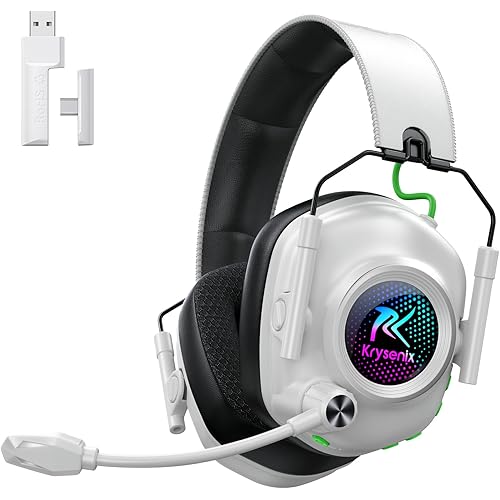 Wireless Gaming Headset with Noise Canceling Microphone for PC, PS5, PS4, Switch, Mac, 2.4 GHz Wireless & Bluetooth 5.4 Gaming Headphones, Cool RGB Lighting, 50Hr Battery, 50mm Drivers(White Black)