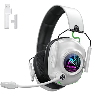 Wireless Gaming Headset with Noise Canceling Microphone for PC, PS5, PS4, Switch, Mac, 2.4 GHz Wireless & Bluetooth 5.4 Gaming Headphones, Cool RGB Lighting, 50Hr Battery, 50mm Drivers(White Black) - Amazon product rated Grade A