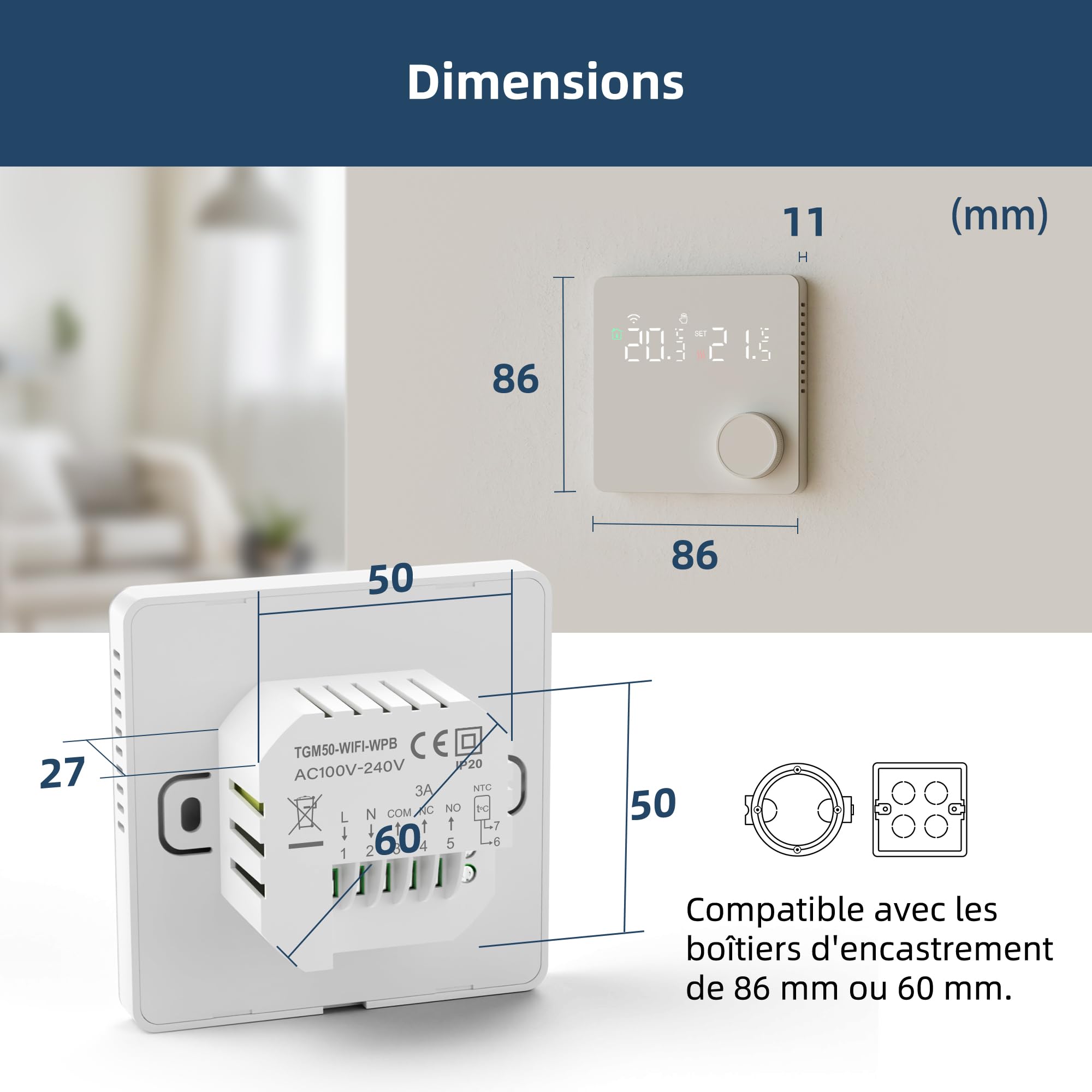 Termostato Wi-Fi programmabile con contatti a secco per caldaia, 230V