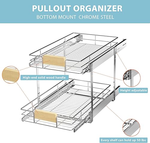 Vista 17 de LOVMOR Organizador de gabinete extraíble con mango de madera, 10½ pulgadas de ancho x 21½ pulgadas, organizador deslizante para cocina, despensa 1