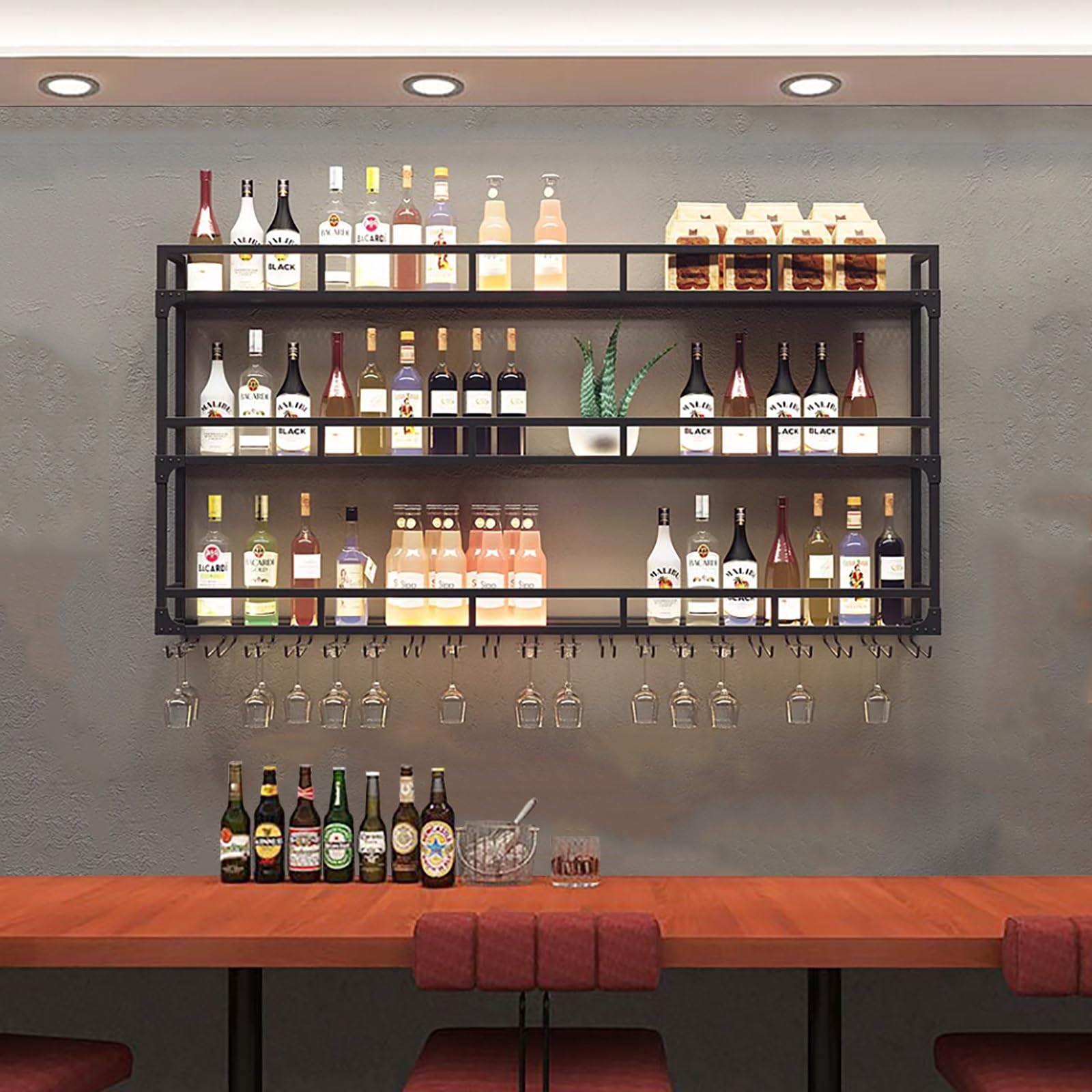 Casier à vin mural en métal LED pour bar de maison et cuisine moderne