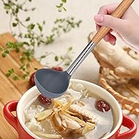 Vista 6 de Cucharón de sopa de silicona, cuchara de sopa antiadherente con mango de madera, cucharón de sopa de cocina resistente al calor, utensilios
