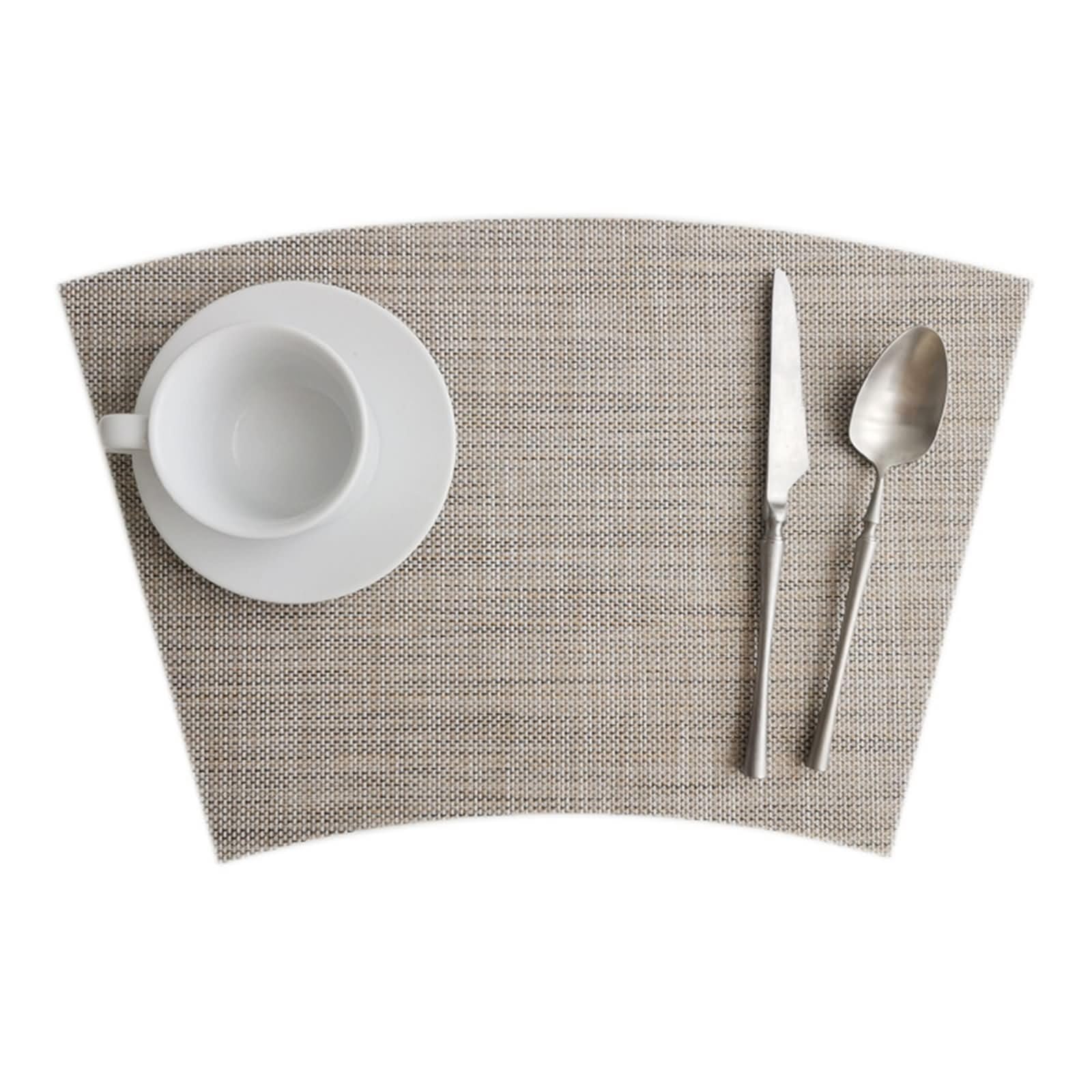 Individuales Mesa para 6 Piezas, 29 x 43 CM Manteles Abanico Individuales Lavables Beige Café, Color Sólido con Abanico
