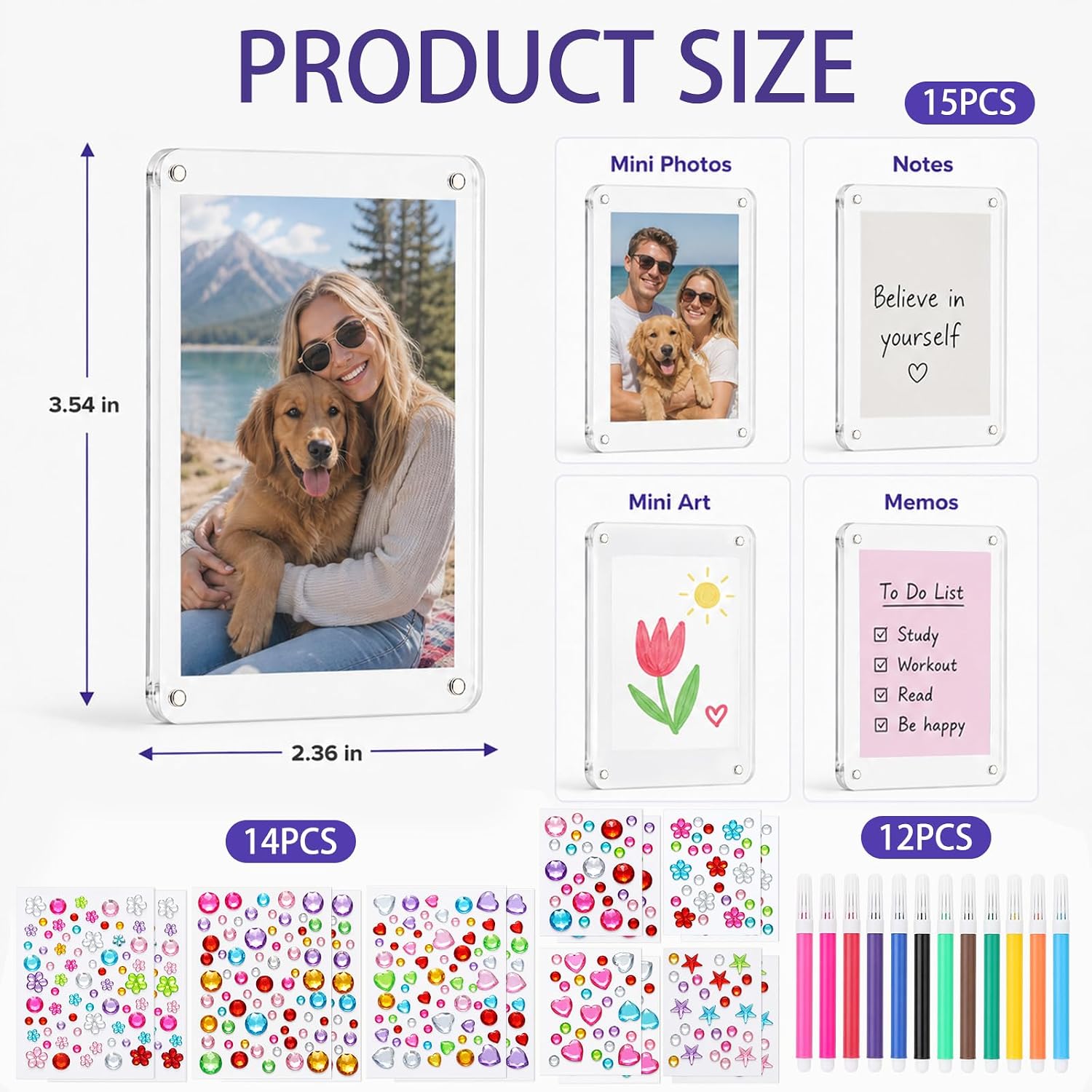 SiliFine 15set DIY Acrylic Fridge Magnetic Frame Craft Kit, 2.36'' x 3.54''