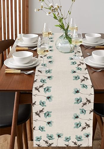Miniatura 4 de Elegante camino de mesa de flores de 108 pulgadas de largo, lino y algodón, camino de mesa de cocina, mesa de arpillera para tocador, comedor,