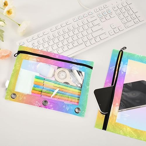 Miniatura 3 de Estuche para lápices Rainbow Axolotls para carpeta de 3 anillos con cremallera, estuche a granel con ventana transparente para lápices para