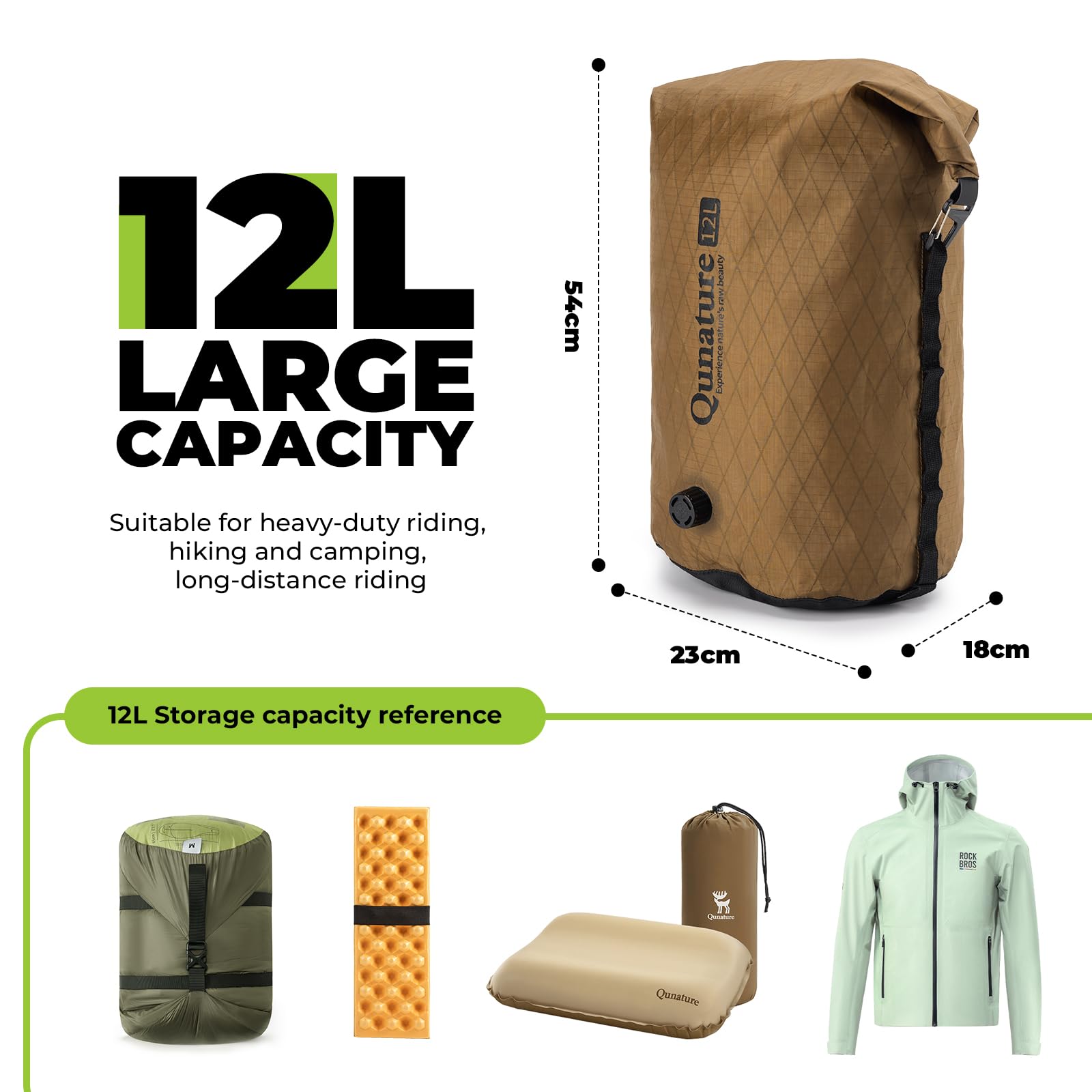 Borsa Impermeabile 12L, Base di Montaggio della Borsa da Manubrio Bici, Set Fissaggio Stabile e Compressibile per Bikepacking Ciclismo