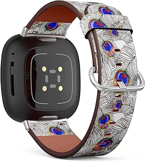 CJBROES Replacement Leather Watch Band, Compatible with Fitbit Versa 3 and Fitbit Sense of Wristband Bracelet Accessory - Ethnic Tribal Peacock