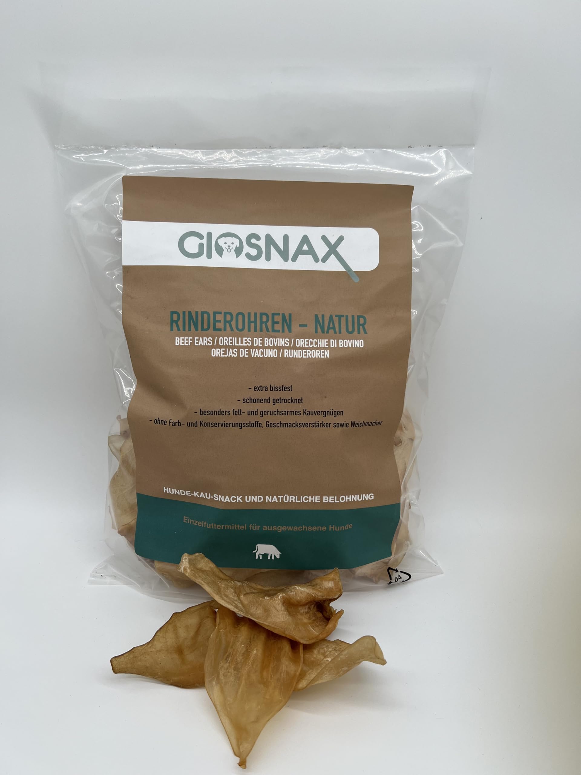 Orecchie di manzo essiccate Natural Small, bocconcino, snack, 100% manzo, per cani, senza guscio, delicatamente essiccato, alimento singolo, 7-15 g per orecchio di manzo, 50 pezzi