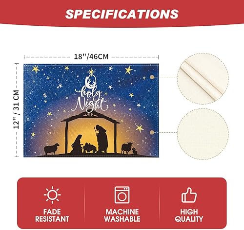 Miniatura 6 de Artoid Mode The Lord Blue Sky - Juego de 6 manteles individuales de Navidad de 12 x 18 pulgadas, manteles individuales de temporada de invierno para