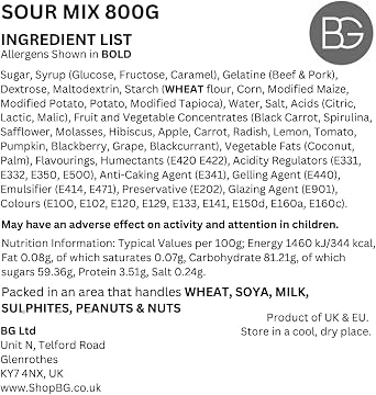BG Quality Pick & Mix Sweets - All Sour Tangy Fizzy Sugared Rings, Bottles, Fruits & More Sweet Mix Sweeties 800g Pouch