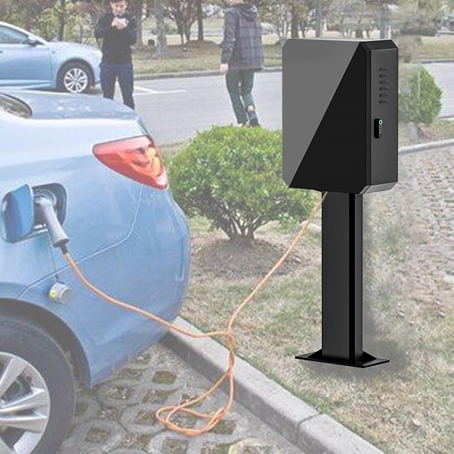 EV Charger Holder, Floor Mounted Electric Vehicle Charging Station Pedestal, Durable Black/White Stand, Outdoor Charging Solution for Electric Vehicles