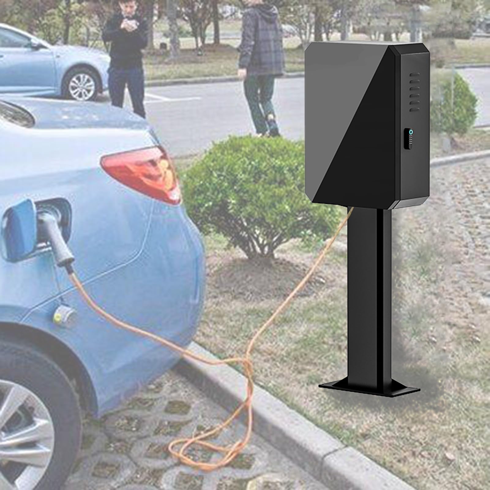 Uchwyt ładowarki EV – montowany na podłodze stojak na stację ładującą do ładowarek do pojazdów elektrycznych, trwały czarno-biały cokół, stylowy design, idealny do użytku domowego i biurowego