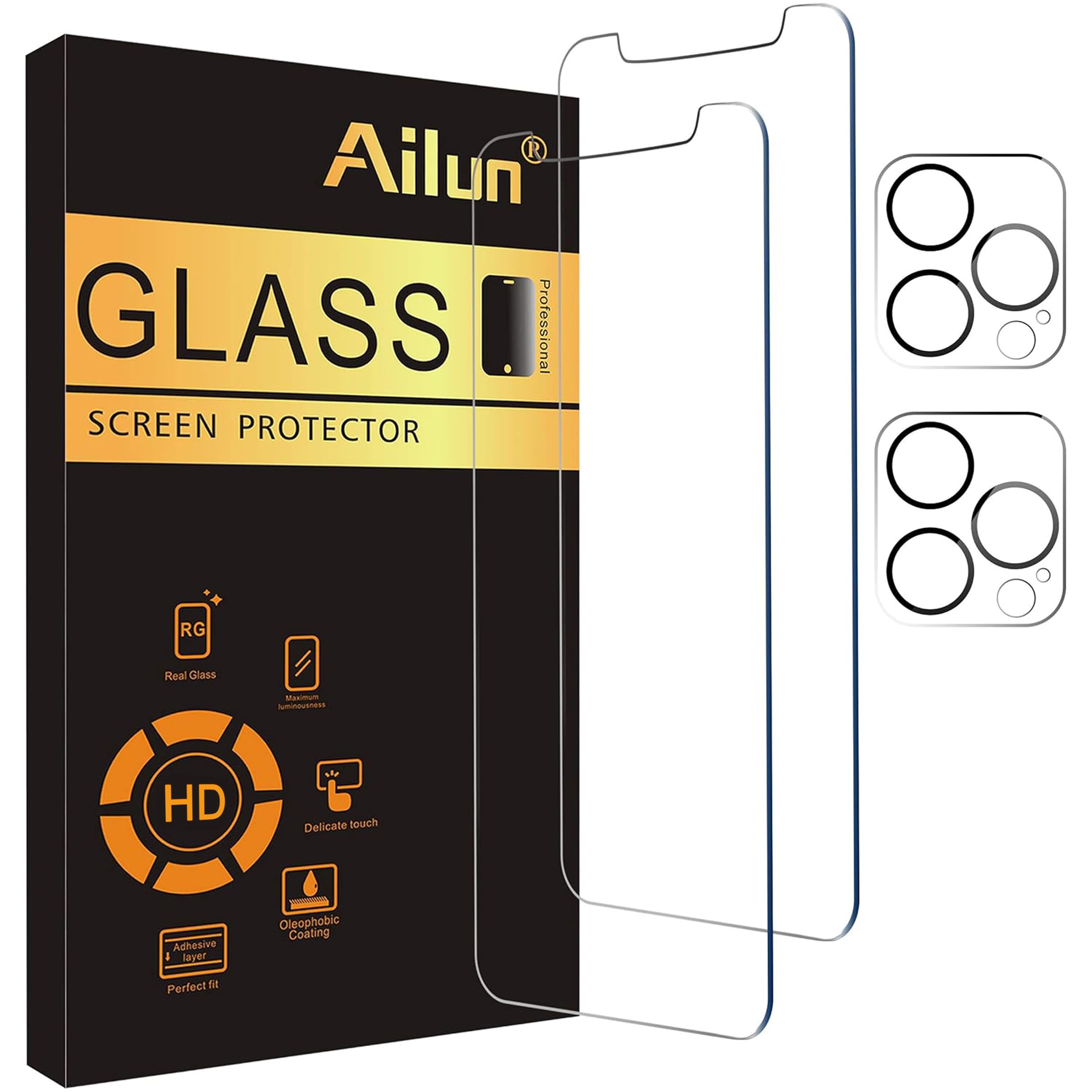 Ailun Screen Protector+Camera Lens Protector for iPhone 12 Pro, 2+2 Pack | 6.1 inch, Tempered Glass Film, HD