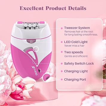 Epilator, 2 Speed Setting of Smooth Glide Face Ep-ilator for Women, E-pilator Hair Remover for Women Face Legs Bikini Area Arms Legs