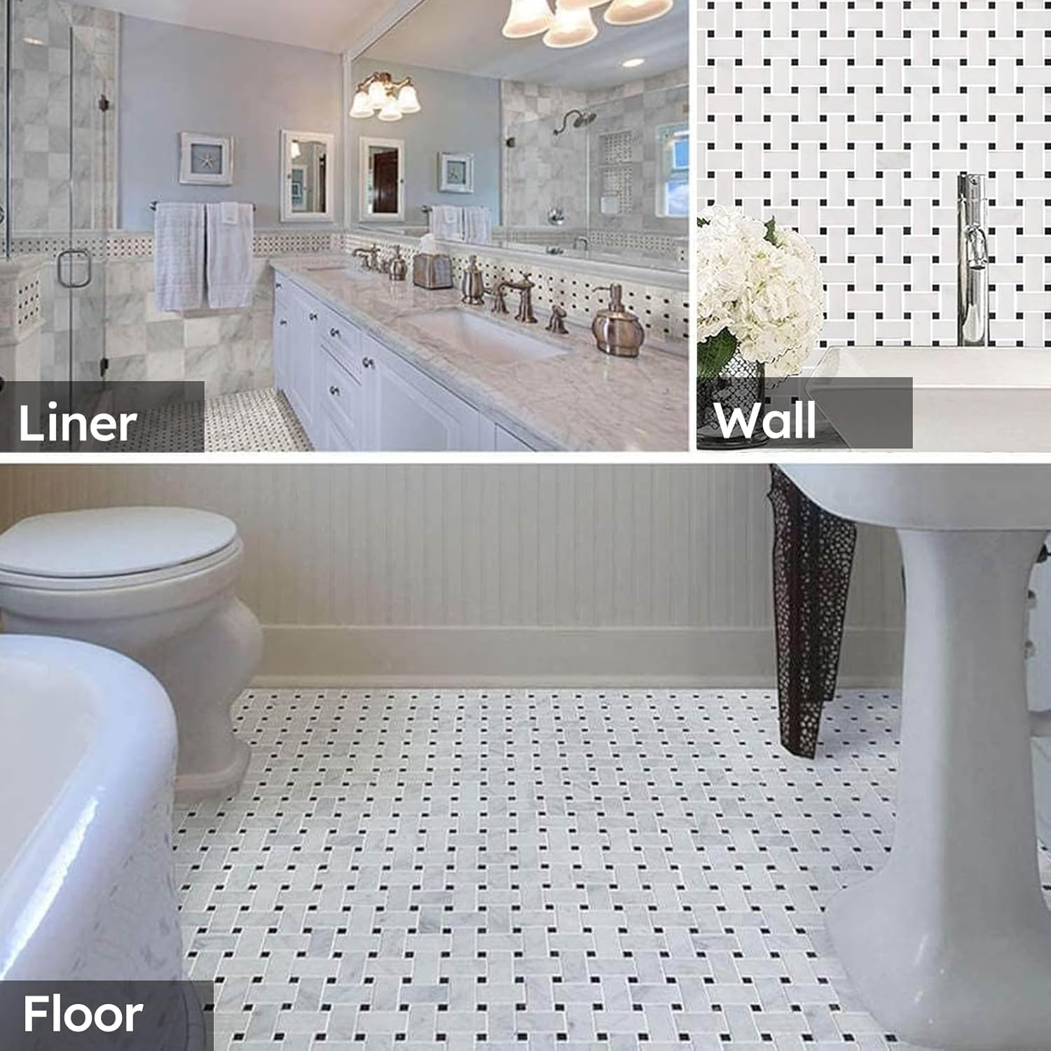 Diflart Marble Mosaic Tile, Carrara White, 1x2 Inch Basketweave, Polished, Marble Backsplash Tiles for Kitchen Bathroom Wall Floor, Pack of 5 Sheets